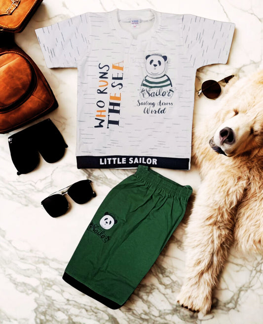 Boys Panda Sailor T-Shirt & Shorts Set – Sailor Outfit | Summer Cotton Combo