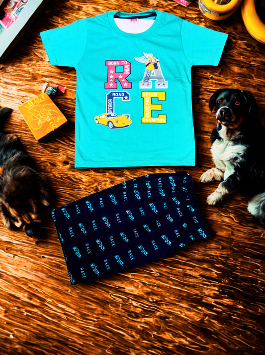 Boys Race Car Print T-Shirt & Shorts Set – Summer Outfit | Kids Sportswear Combo