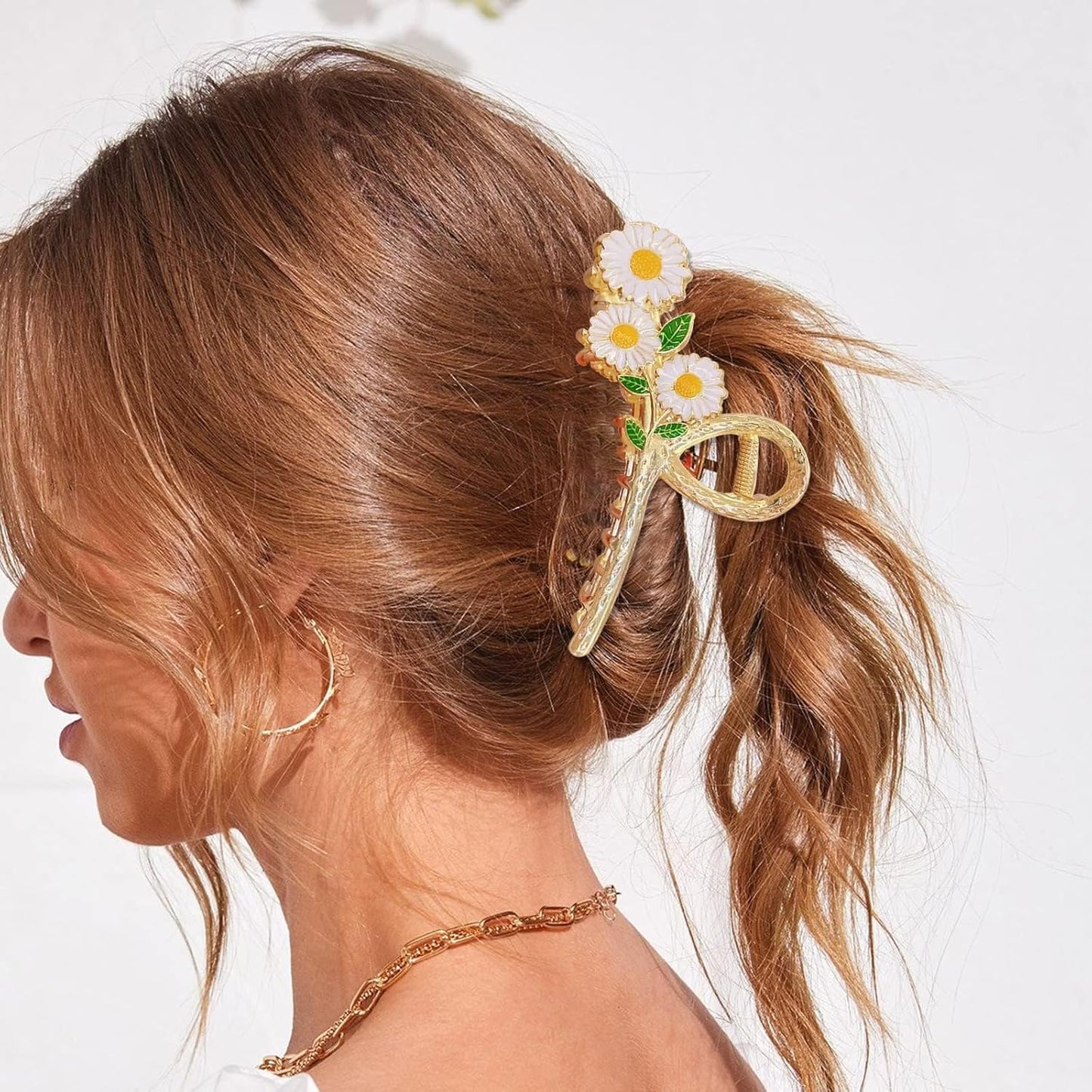 Daisy Bloom Hair Claw Clip Golden Daisy Flower Hair Claw Clip – Stylish Floral Hair Accessory for Women & Girls