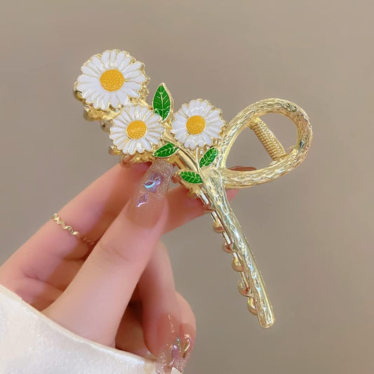 Daisy Bloom Hair Claw Clip  Golden Daisy Flower Hair Claw Clip – Stylish Floral Hair Accessory for Women & Girls