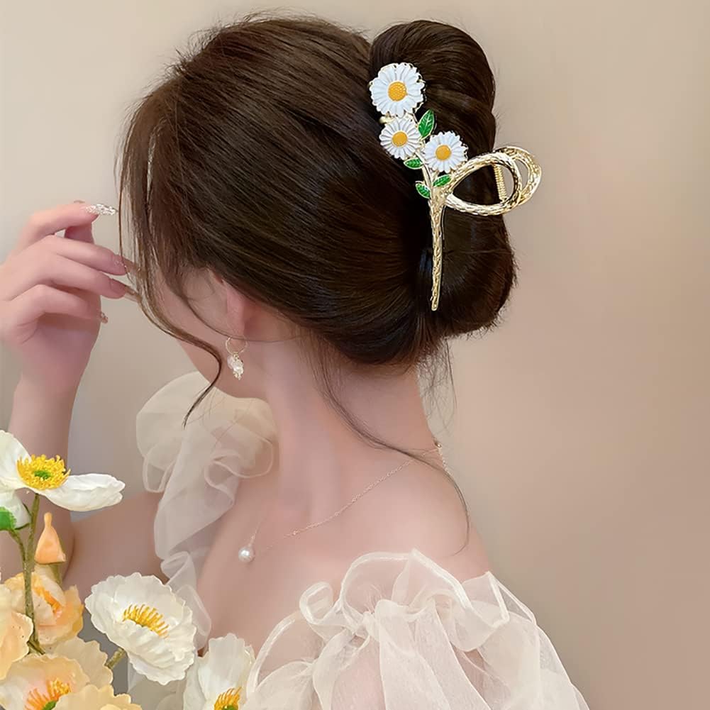 Daisy Bloom Hair Claw Clip Golden Daisy Flower Hair Claw Clip – Stylish Floral Hair Accessory for Women & Girls