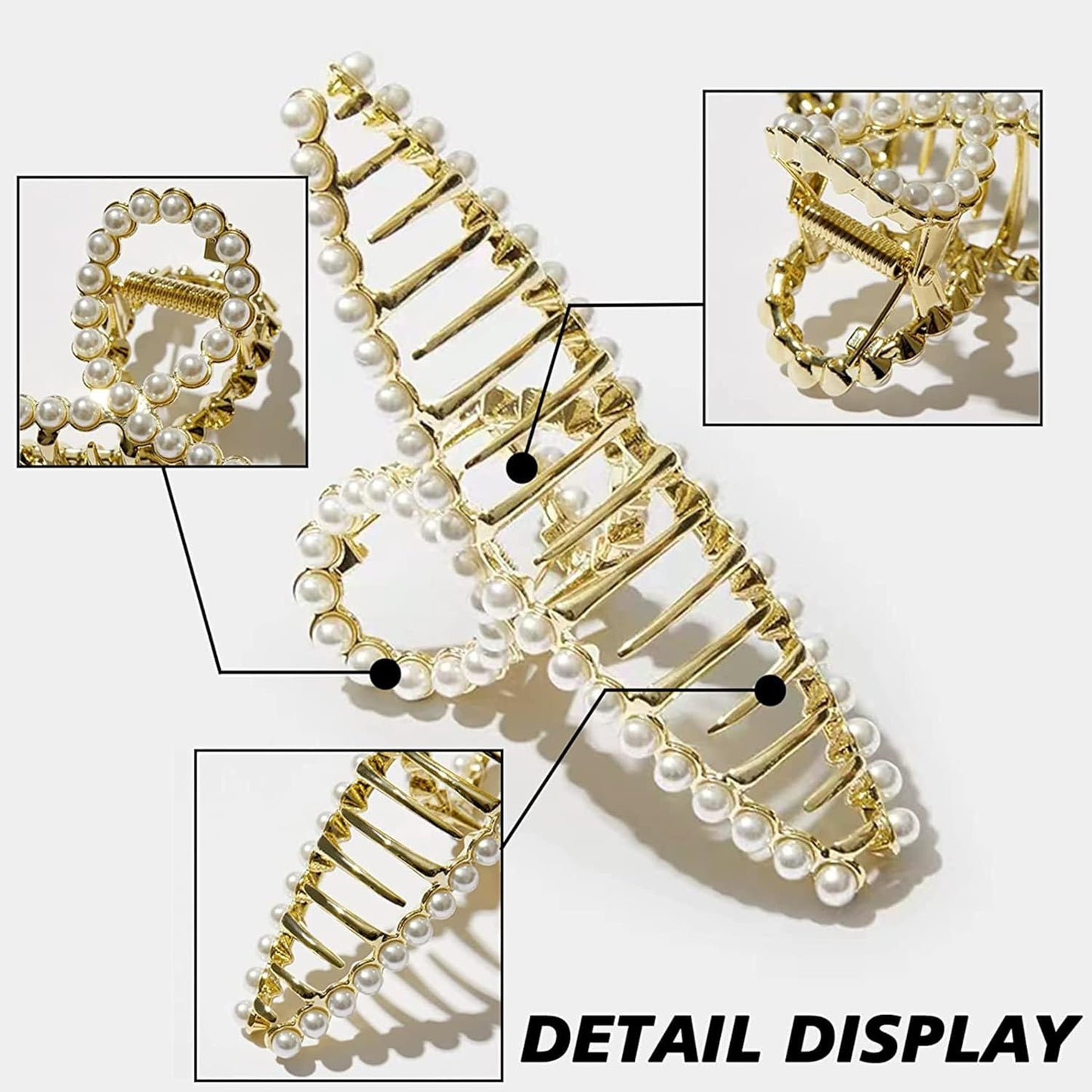Golden Pearl Hair Claw Clip – Elegant Korean Large Hair Accessory for Women & Girls Golden Large Metal Pearl Hair Clutcher hair Claw Hair Accessories For Women Girls (Pack Of 1) Large
