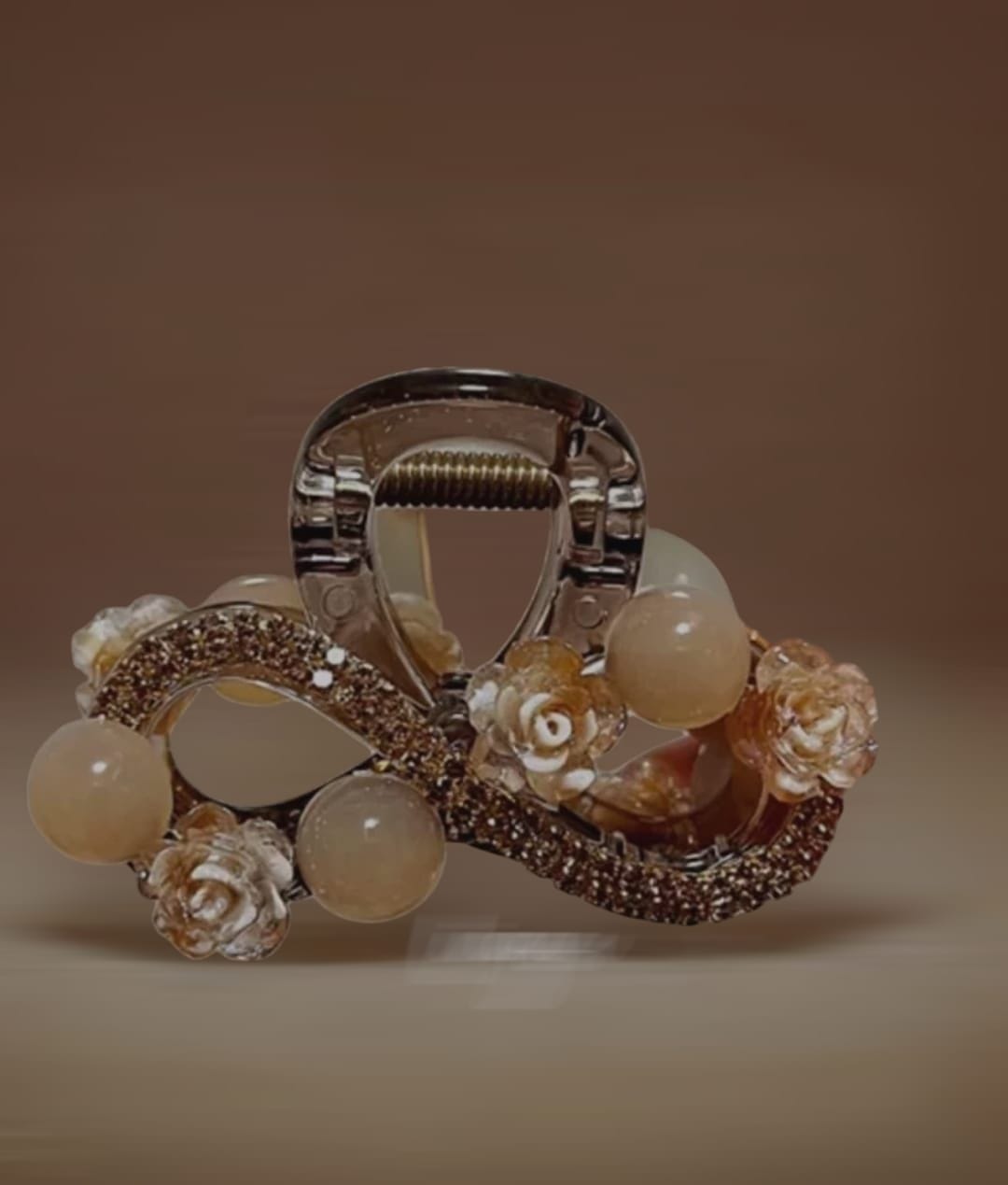 Embellished Pearl and Floral Hair Claw - Red Accents Elegant Pearl and Crystal Hair Claw Glamorous Gold and Pearl Rhinestone Hair Claw