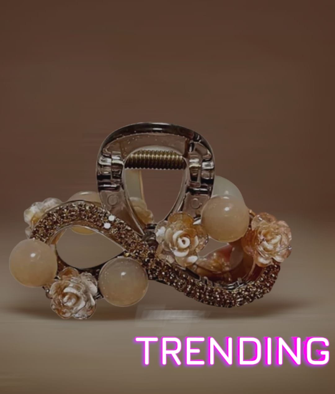 Embellished Pearl and Floral Hair Claw - Red Accents Elegant Pearl and Crystal Hair Claw Glamorous Gold and Pearl Rhinestone Hair Claw