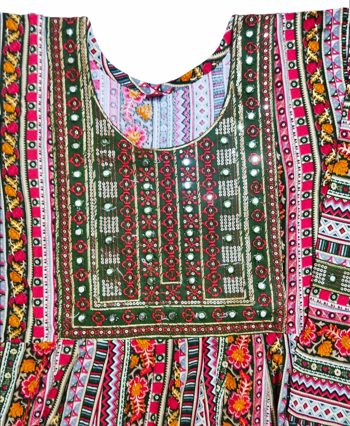 Elegant Multicolor Embroidered Kurti with Matching Pants and Dupatta