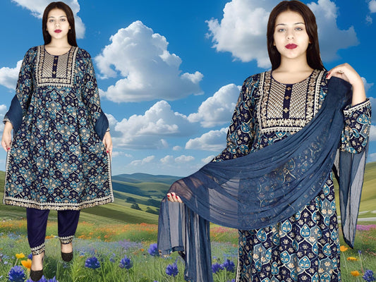 Women Cotton Rayon Kurta Pant Dupatta Set | Stylish Ethnic Wear for Festivals & Daily Use