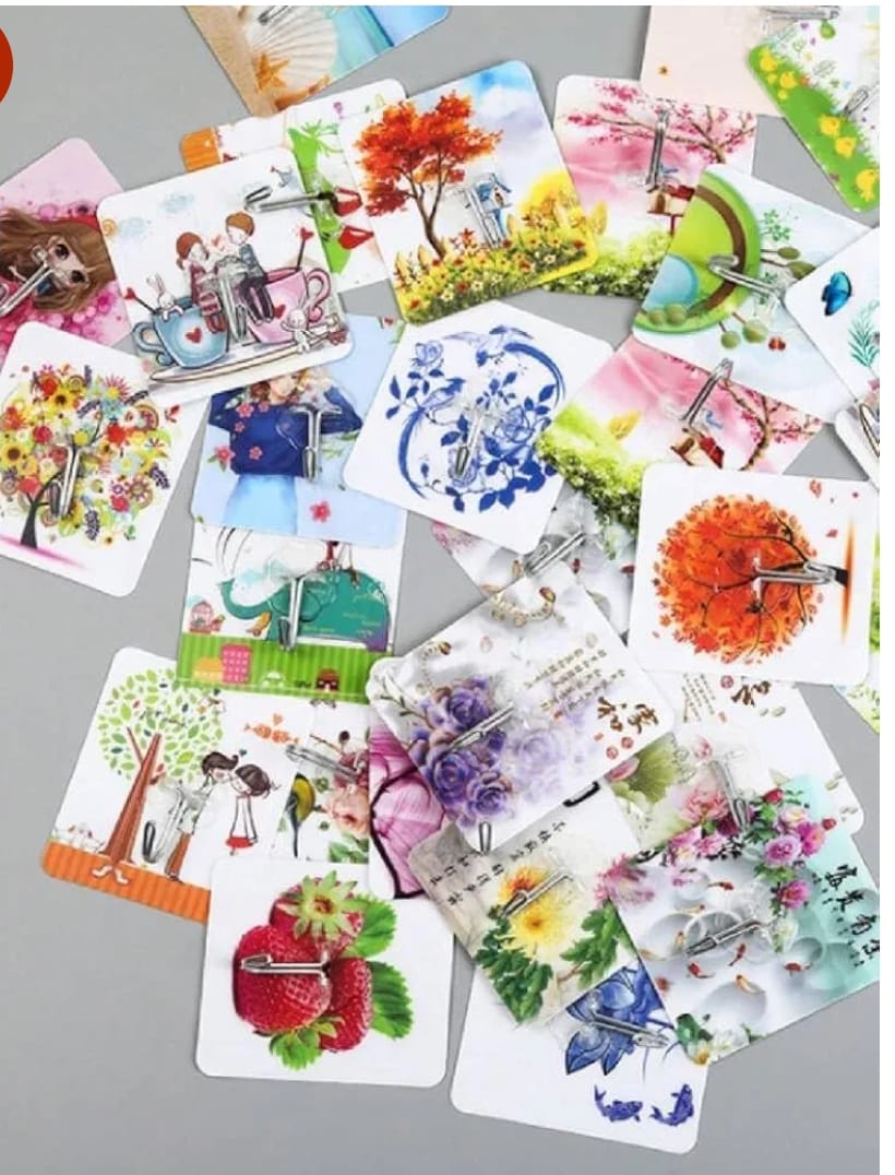 Decorative Waterproof Wall Hooks – Self-Adhesive Square (Pack of 10) (Design and Color As per Stock)