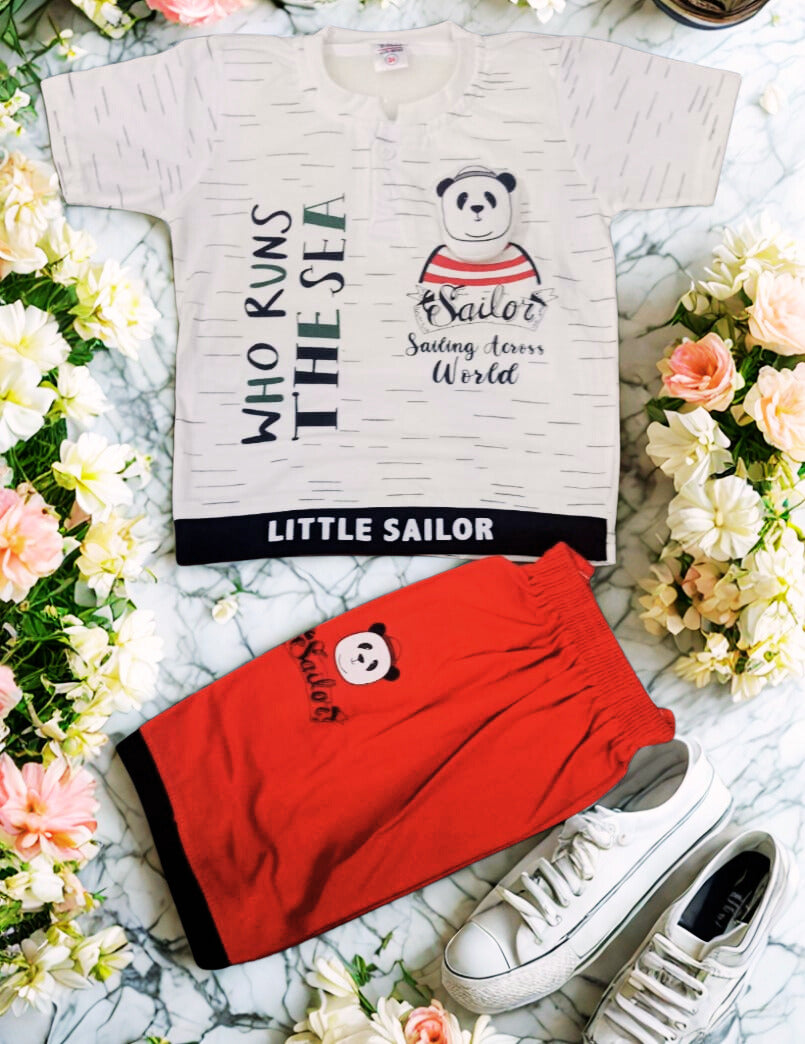 Boys Panda Sailor T-Shirt & Shorts Set – Sailor Outfit | Summer Cotton Combo