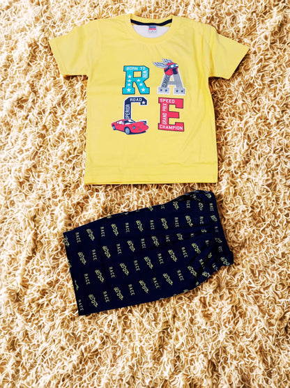 Boys Race Car Print T-Shirt & Shorts Set – Summer Outfit | Kids Sportswear Combo