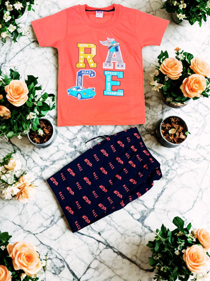 Boys Race Car Print T-Shirt & Shorts Set – Summer Outfit | Kids Sportswear Combo