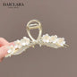 Floral Bow Gold Hair Clip with Rhinestones
