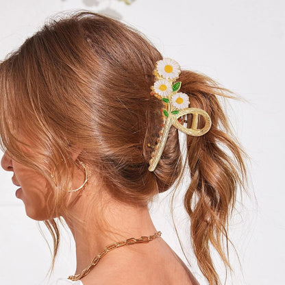 Daisy Bloom Hair Claw Clip  Golden Daisy Flower Hair Claw Clip – Stylish Floral Hair Accessory for Women & Girls