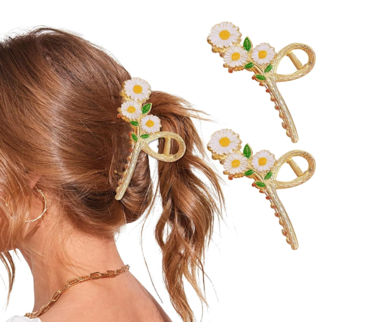 Daisy Bloom Hair Claw Clip  Golden Daisy Flower Hair Claw Clip – Stylish Floral Hair Accessory for Women & Girls