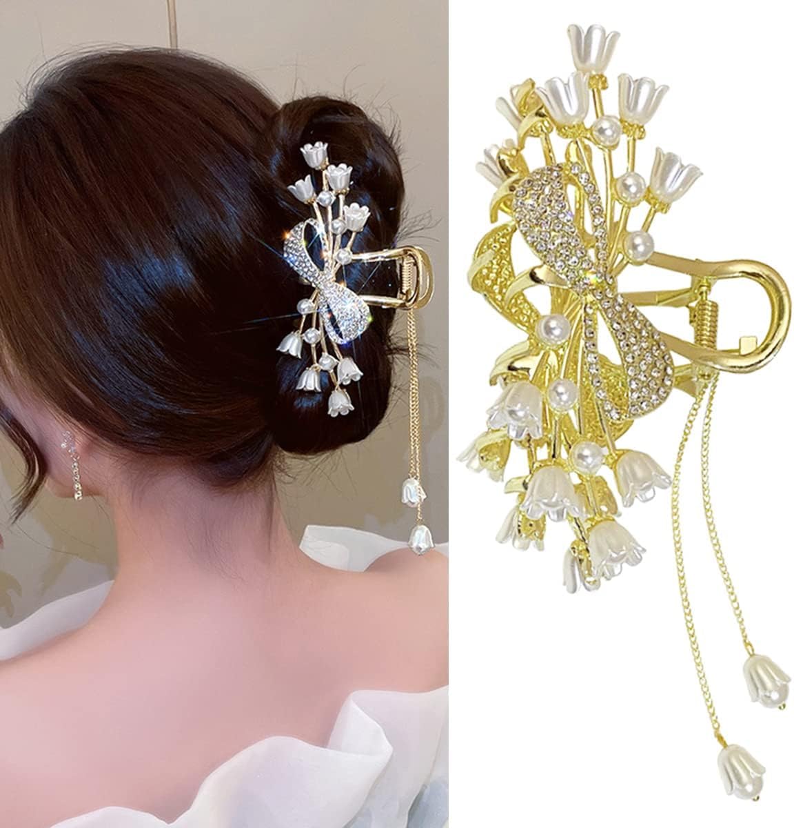 Elegant Butterfly Pearls and Rhinestones Hair Accessory