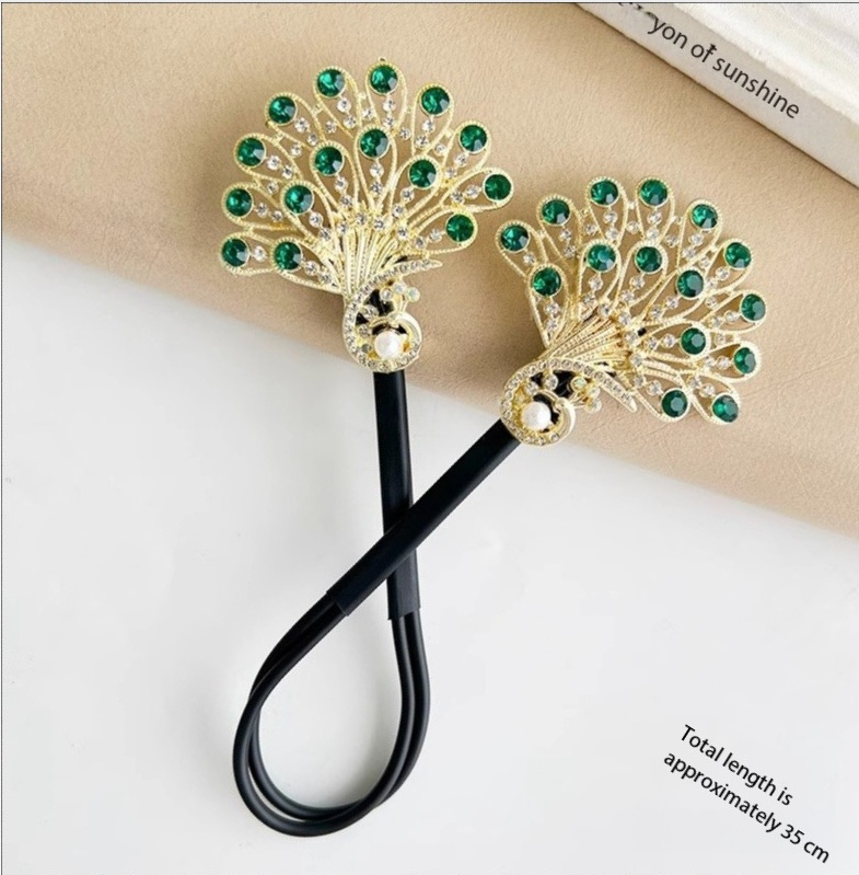 Luxury Peacock Hair Tie with Crystals