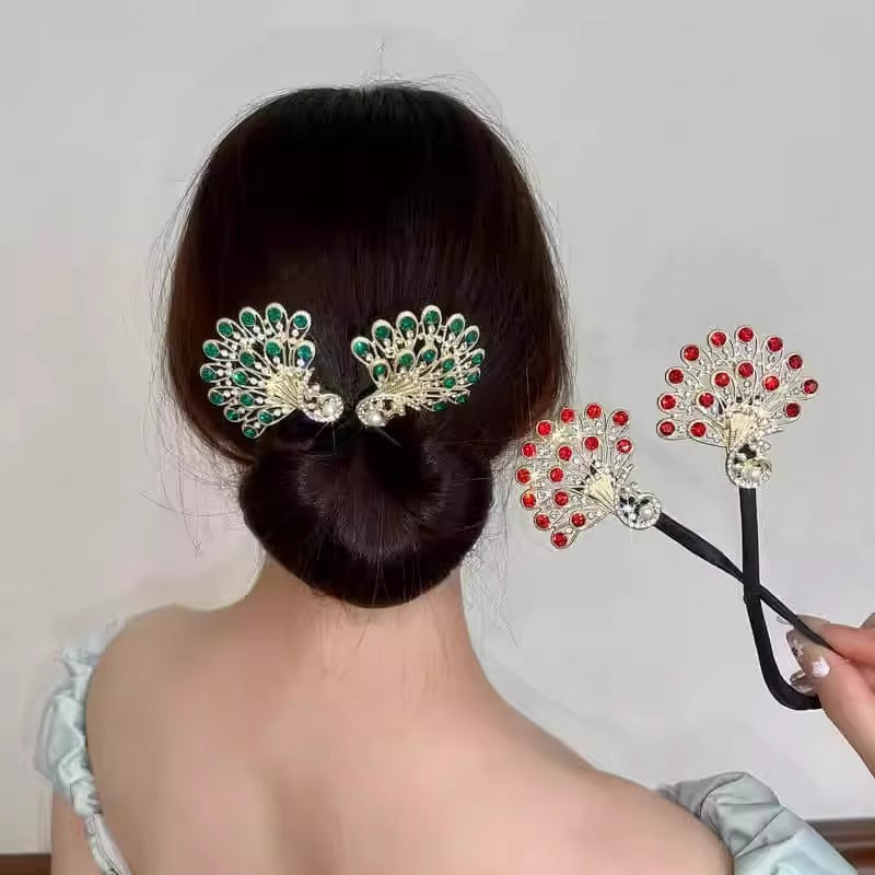 Luxury Peacock Hair Tie with Crystals