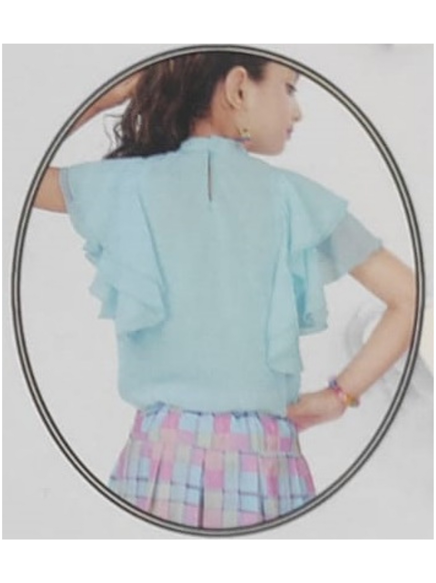 Kids Girls Stylish Frill Top & Check Skirt Set – Party & Casual Wear