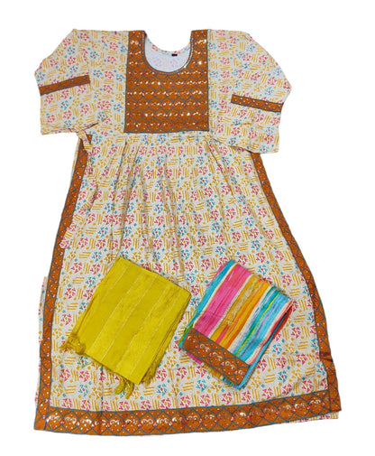 Embroidered Anarkali Dress with Matching Dupatta and Pants