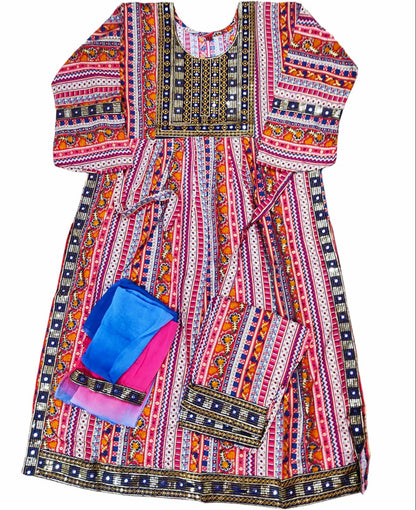 Elegant Multicolor Embroidered Kurti with Matching Pants and Dupatta