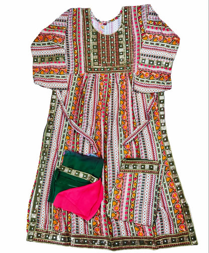 Elegant Multicolor Embroidered Kurti with Matching Pants and Dupatta