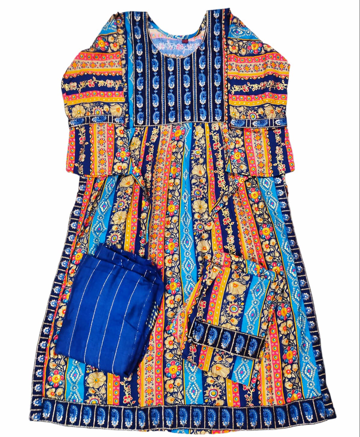 Royal touch Print Flared Kurti Set for Women - Multicolor with Dupatta