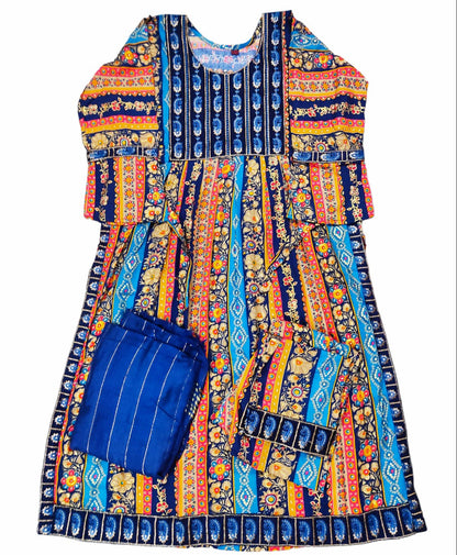 Royal touch Print Flared Kurti Set for Women - Multicolor with Dupatta