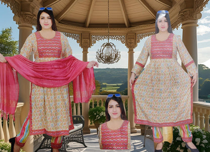 Embroidered Anarkali Dress with Matching Dupatta and Pants