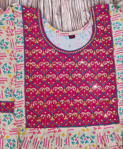Embroidered Anarkali Dress with Matching Dupatta and Pants